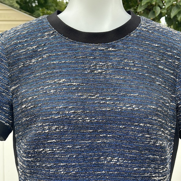GUC Madewell Shimmer Weave Blue Metallic Black Panel Tweed Shift Dress Size 6 - Picture 4 of 17